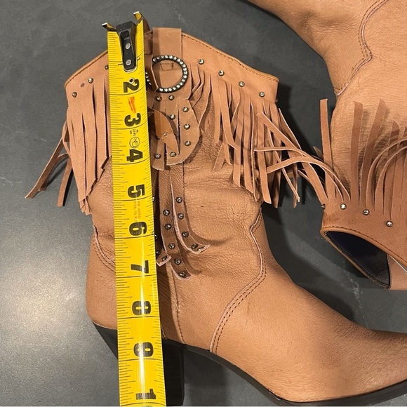 NWT Santa Fe Boot sz 8 tan leather fringed bling cowgirl boots - Picture 12 of 16